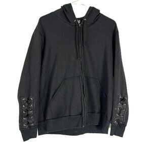 Mala Noche Black Hoodie w Lacing Goth Full Zip L